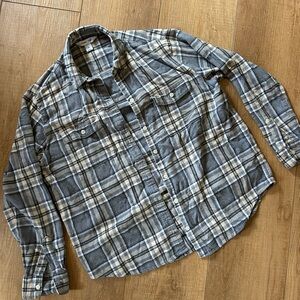 Old Navy Gray and Tan Plaid Shirt